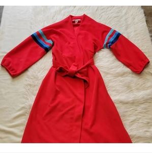 Vintage Sears At Home Wear Robe Velour Sz M Red Blue Stripe Colorblock 70s